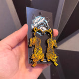 Color Shifting Orange to Yellow Green Tattoo Tiger Earrings