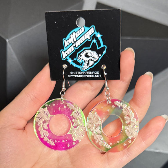 Color Shifting Floral Hoop Earrings