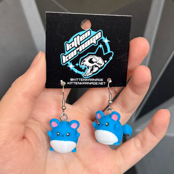 Marill 3D Printed Nintendo Pokemon Earrings