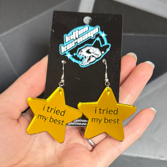 I Tried My Best Gold Star Earrings