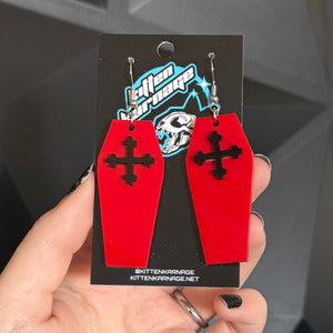 Red Coffin Black Cross Earrings