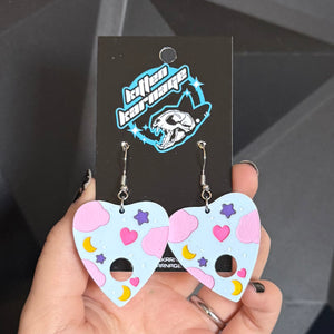 Pastel Goth Blue Planchette Cloud Star Heart Moon Earrings