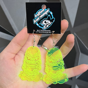 Fluorescent Green Creature From The Black Lagoon Earrings