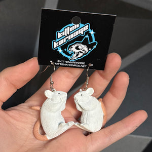 3D White Mouse Pet Earrings