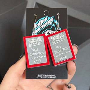Bobs Burgers Menu Chalkboard Burger Earrings