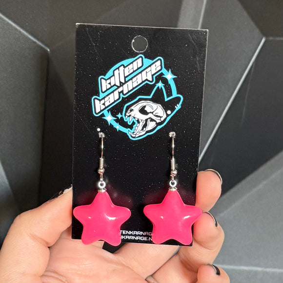 Hot Pink 3D Rounded Star Earrings