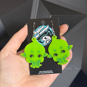 Green Kewpie Cthulhu Earrings