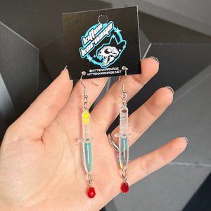 Color Shifting Dagger Knife with Bloody Drip Earrings