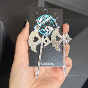 Silver Heart Battle Axe Earrings