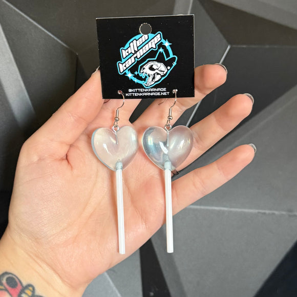 Light Blue Heart Lollipop Earrings