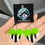 Striped Heart Green Drip Beetle Juice Beetlegeuse Movie Earrings