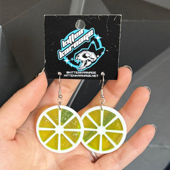 Clear Green Citrus Slice Earrings