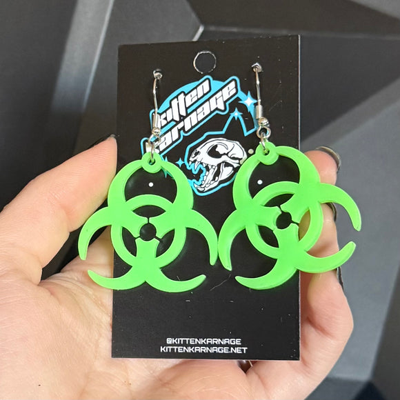 Neon Green Biohazard Earrings