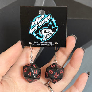 Black and Red DND D20 Earrings