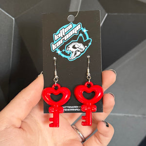 Red Heart Key Earrings