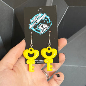 Yellow Heart Key Earrings