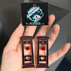 Black and Red Heart Guillotine Earrings