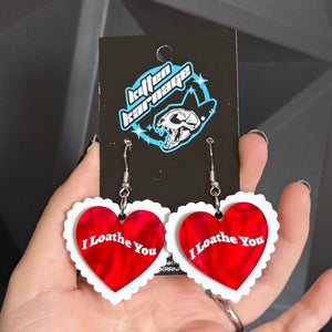 I Loathe You Pearl Red Heart Earrings