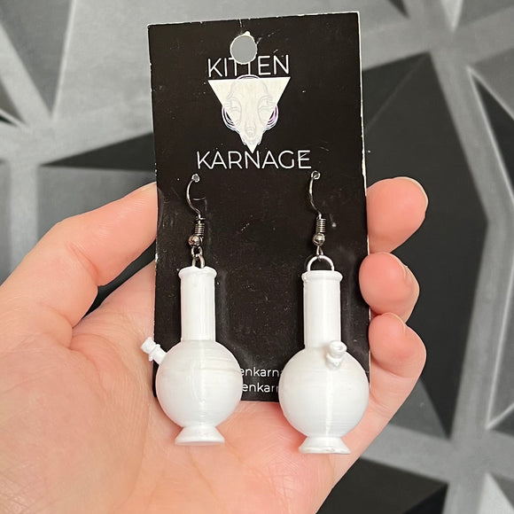 3D Printed Miniature White Bong Stoner Pot Head Marijuana Earrings