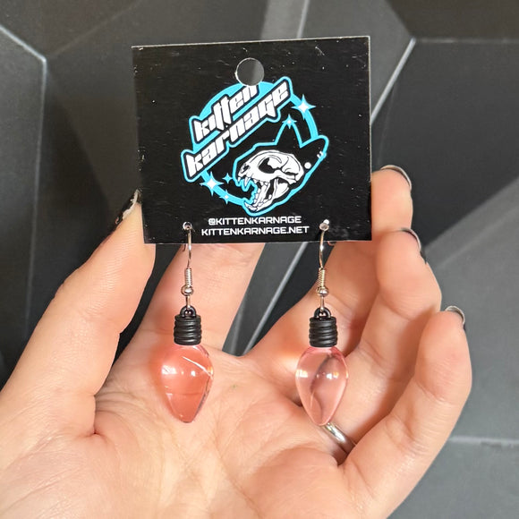 Clear Pink Christmas Light Bulb Earrings