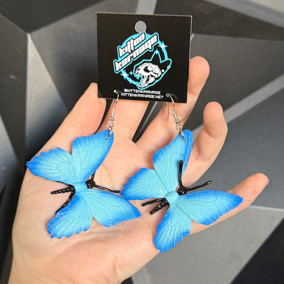 3D Blue Morpho Butterfly Bug Insect Entomology Earrings