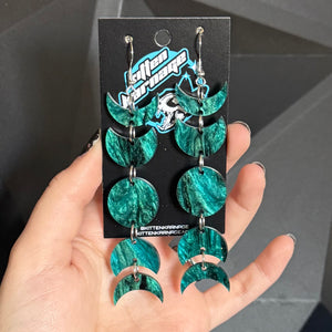 Teal Green Sparkly Pearl Moon Phase Earrings