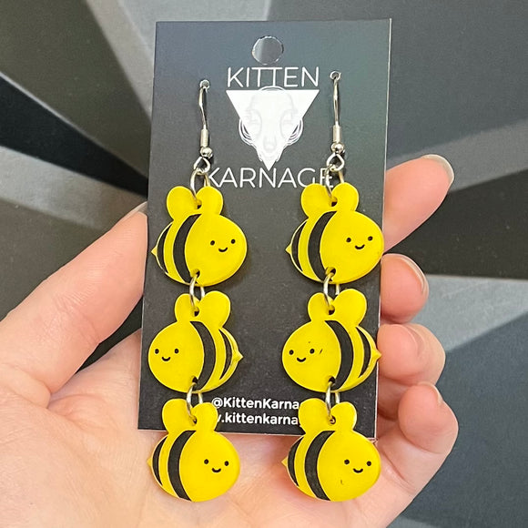 Stacked Yellow Bee Honeybee Bumblebee Earrings