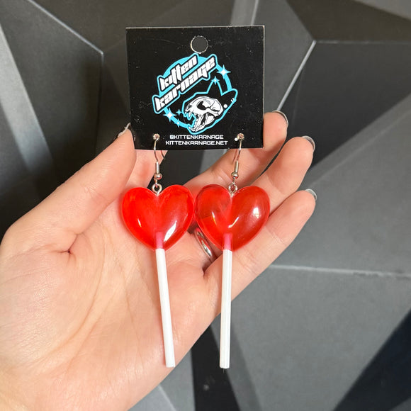 Red Heart Lollipop Earrings