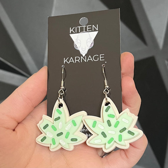 Pastel Green Weed Leaf Cookie Marijuana Earrings