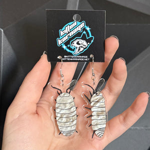 White Pearl Isopod Roly Poly Insect Bug Earrings