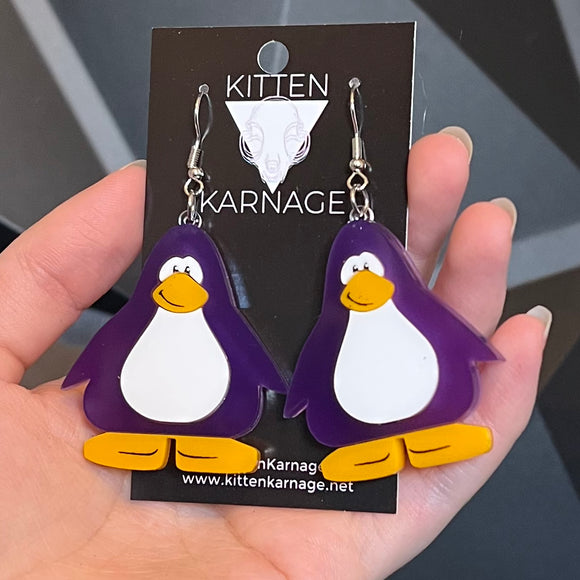 Purple Club Penguin Game Earrings