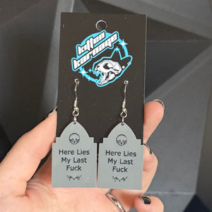 Here Lies My Last Fuck Tombstone Gravestone Headstone Earrings
