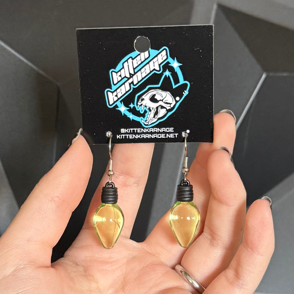 Clear Green Christmas Light Bulb Earrings
