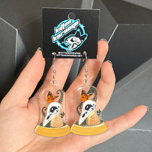 Oddities Jar Bird Skull Butterfly Crystal Plant Earrings