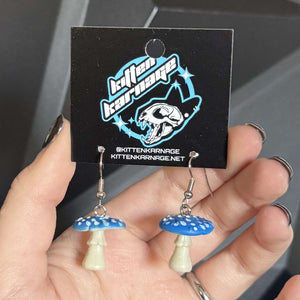 Miniature Medium Flat Blue Mushroom Earrings