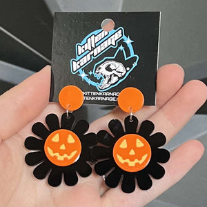 Halloween Jack O Lantern Daisy Flower Pumpkin Stud Earrings