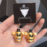 3D Printed FNAF Golden Freddy Metallic Finish Five Nights at Freddy's Earrings