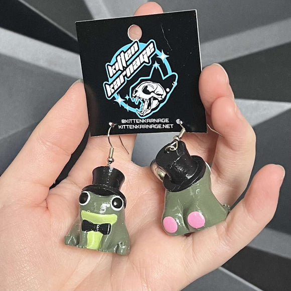 3D Printed Top Hat Frog Earrings