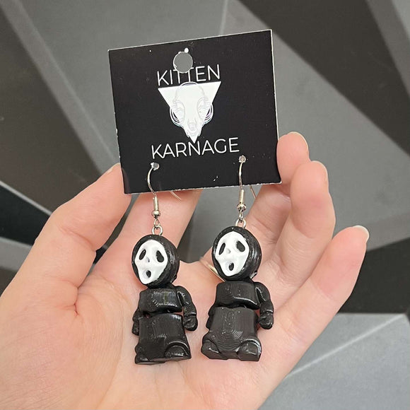 3D Printed Articulated Black Ghostface Scream Horror Earrings