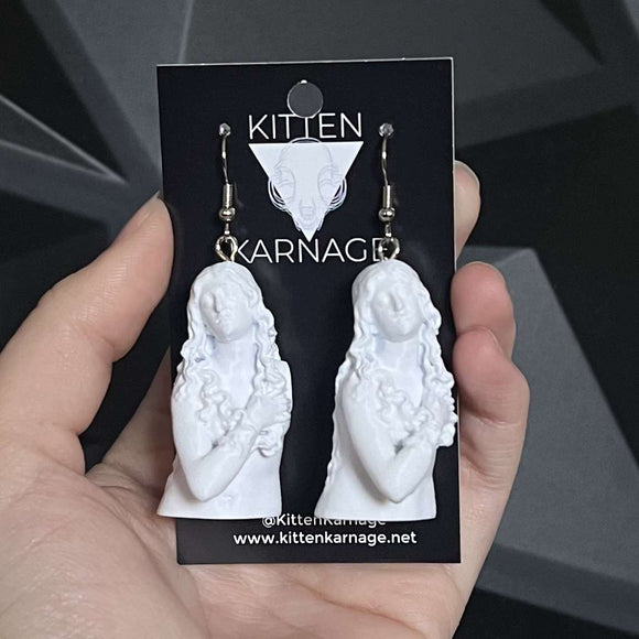 3D Printed Mary Magdalene Bust Marble Statue Earrings