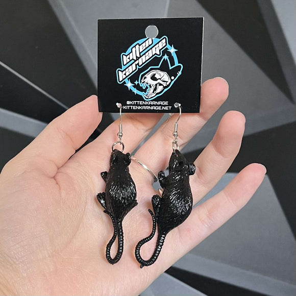 3D Miniature Black Rat Earrings