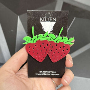 Acrylic 2D Strawberry Slice Food Stud Earrings