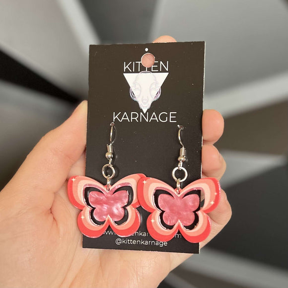 Pink Retro Butterfly Earrings