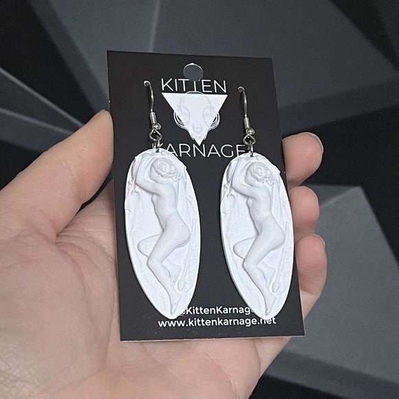 3D Printed Sleeping Bacchante Marble Statue Earrings