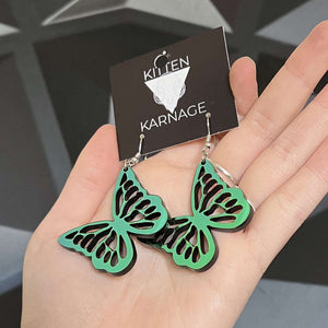 Color Shifting Green Blue Whole Butterfly Earrings