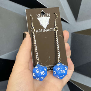 Blue Hanging DnD Dungeons and Dragons Dice D20 Earrings