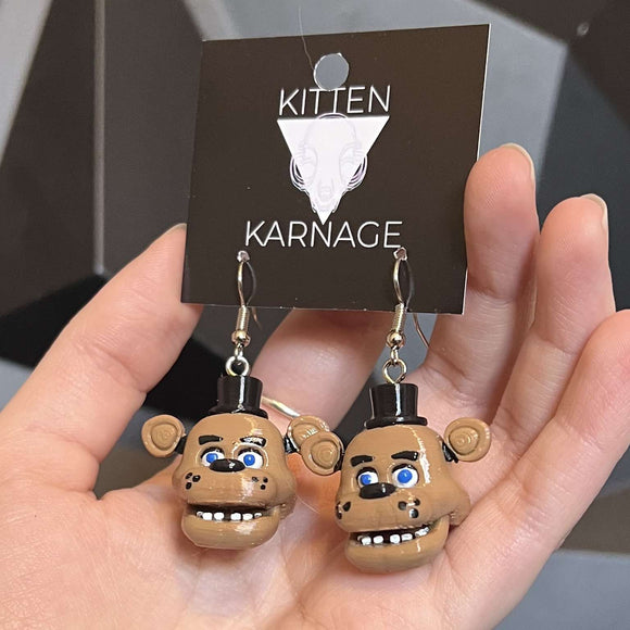 3D Printed FNAF Freddy Fazbear Five Nights at Freddy’s Earrings