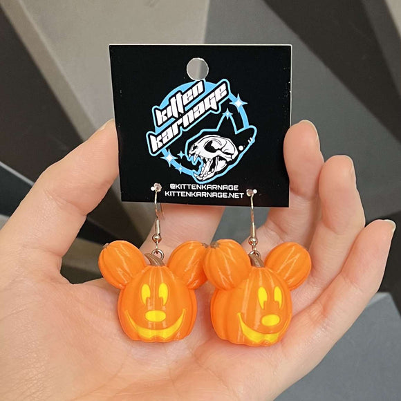 3D Printed Disneyland Halloween Mickey Pumpkin Boo Bash Earrings