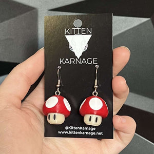 3D Printed Mario Red Super Mushroom Nintendo Earrings