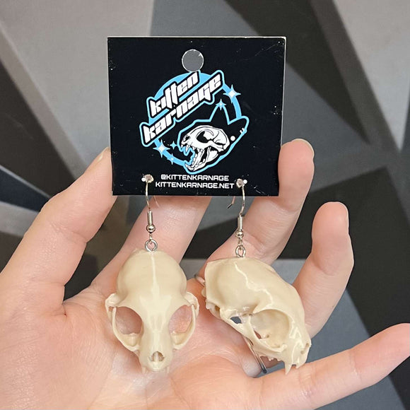 3D Printed Miniature Cat Skull Earrings